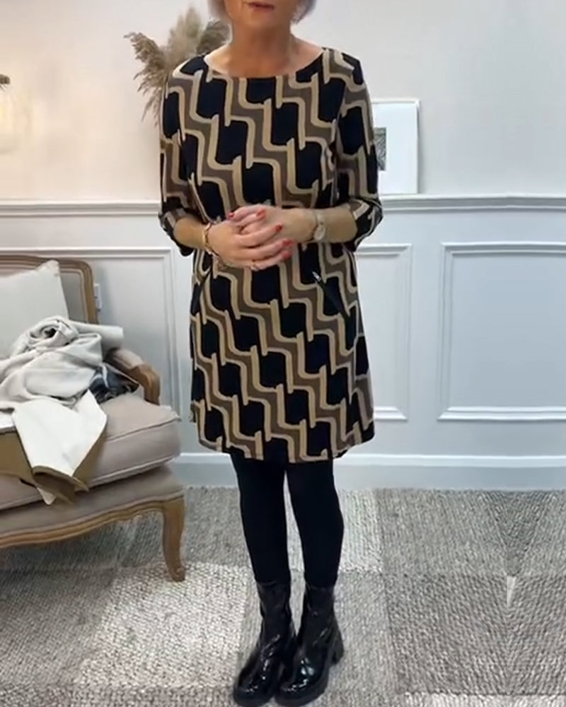 Robe ajustée imprimée à col rond