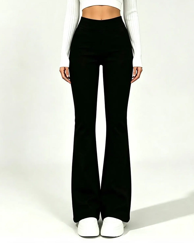 Pantalon Taille Haute Casual Polaire Évasé