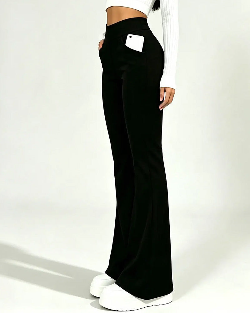 Pantalon Taille Haute Casual Polaire Évasé