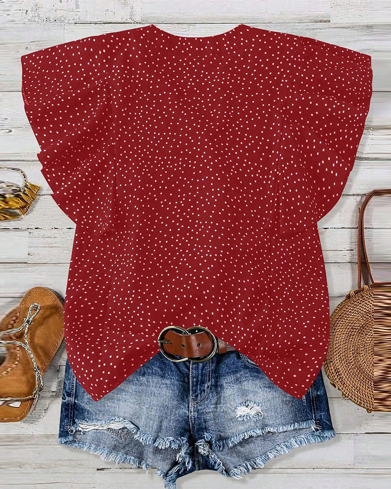 Blouse Manches Volants Col V Pois
