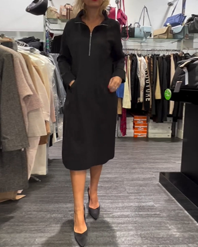 Robe zippée à col montant de couleur unie
