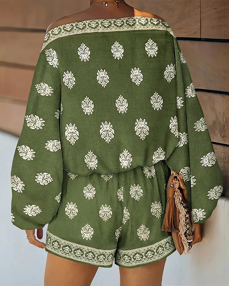 Ensemble Femmes 2 Pièces Tenue Boho Haut Et Shorts