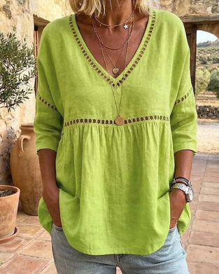 Blouse Découpée Col En V Coupe Loose