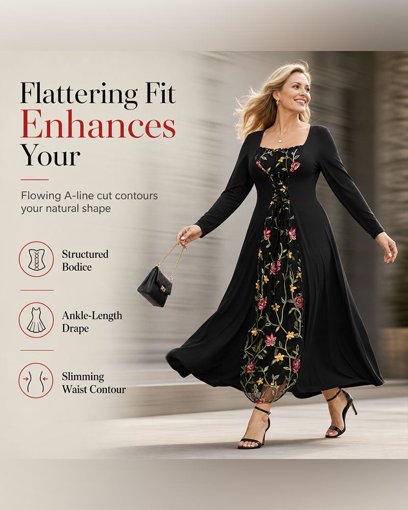 Robe Col Carré Rose Spliced Maxi