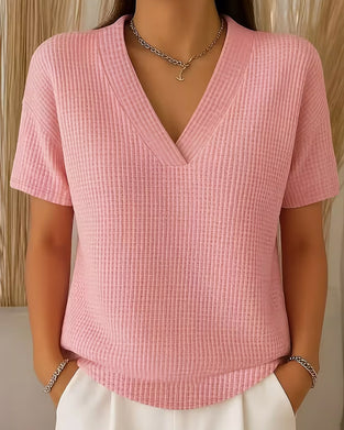 Tee-Shirt Col V Uni Polyvalent Manches Courtes