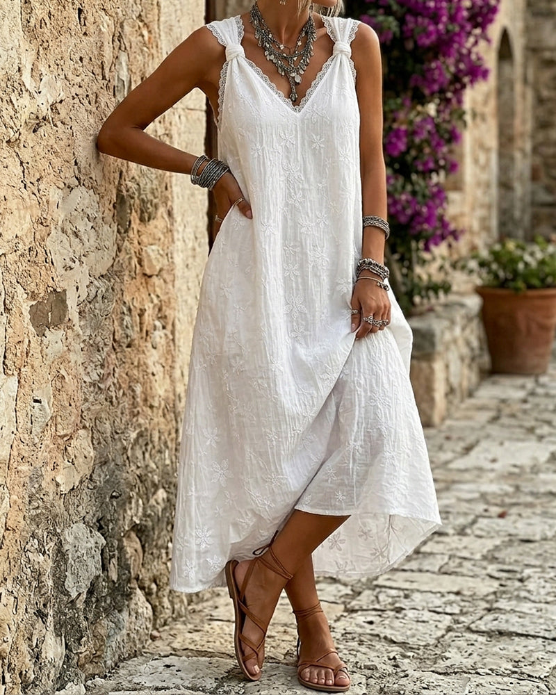 Robe Sans Manches Dentelle Nouée