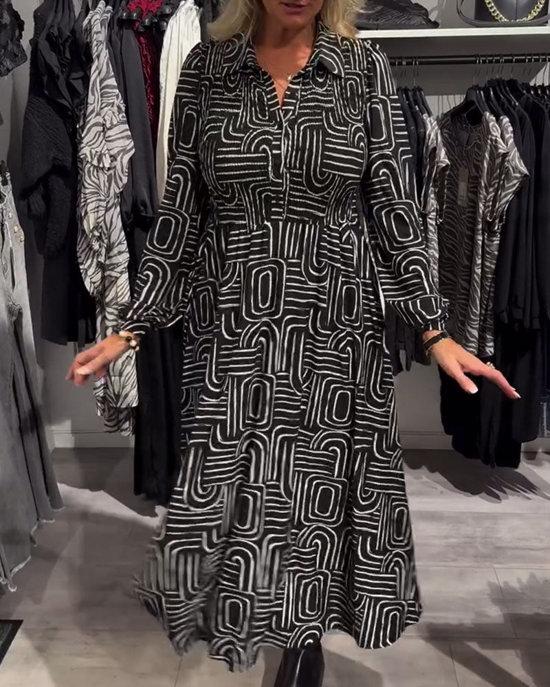 Robe Avec Design De Col Lapel Et Caractéristiques Imprimées Fashionables