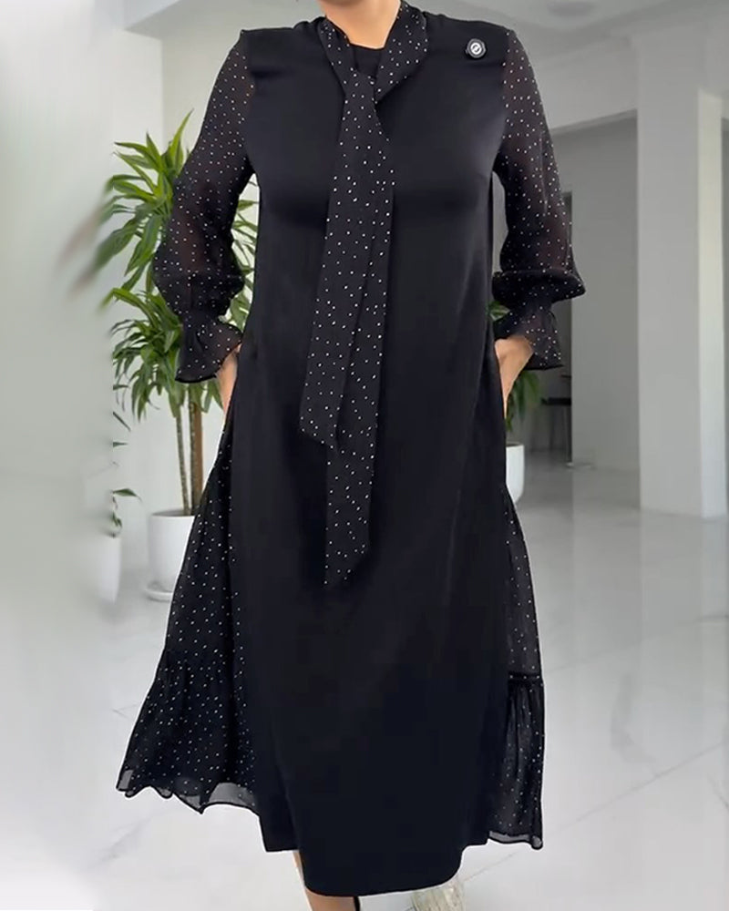 Robe Patchwork Effet Faux Deux-Pièces Avec Dentelle Et Ruban