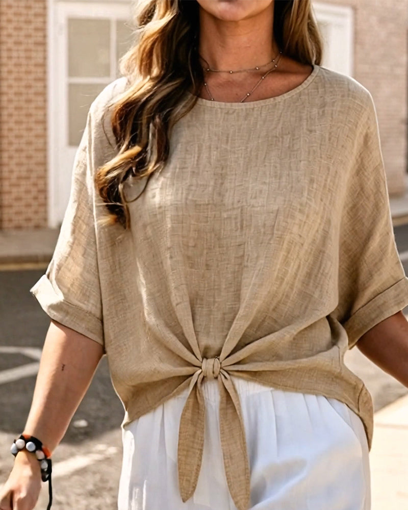 Blouse Col Rond Attacher Manches Courtes