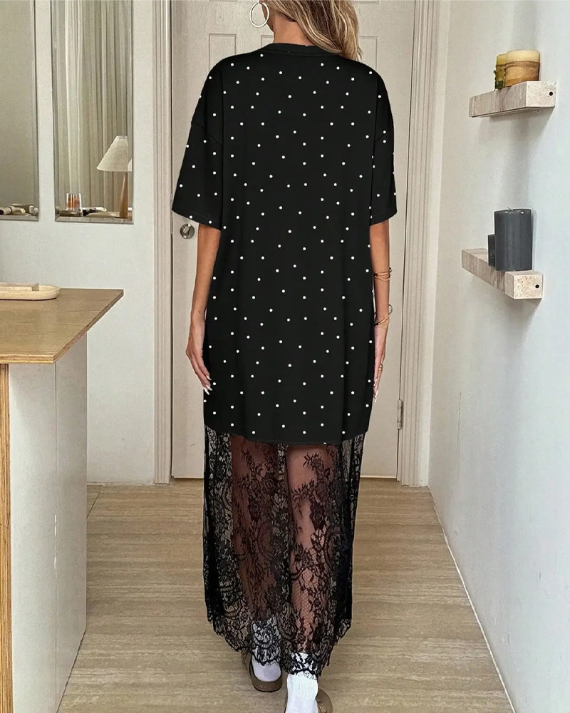 Robe À Pois Dentelle Patchwork
