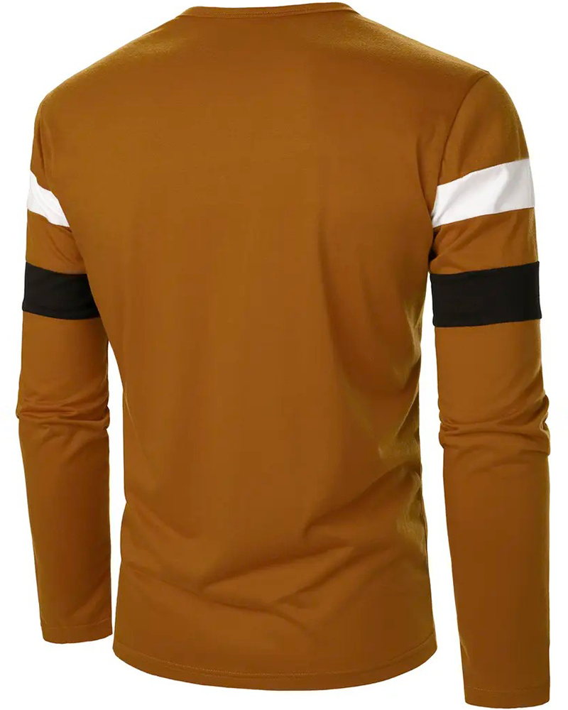 T-Shirt Col Rond Rayé Manches Longues Homme