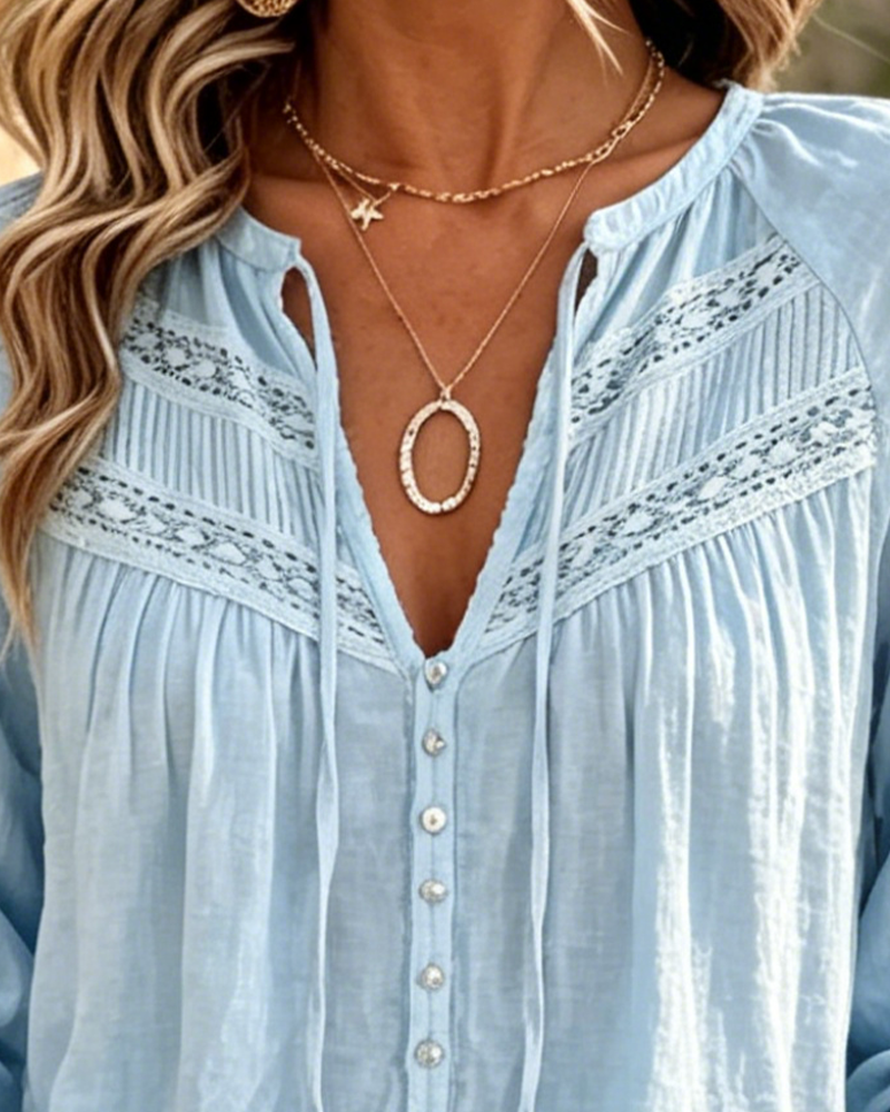 Blouse Décontractée Évidé Dentelle