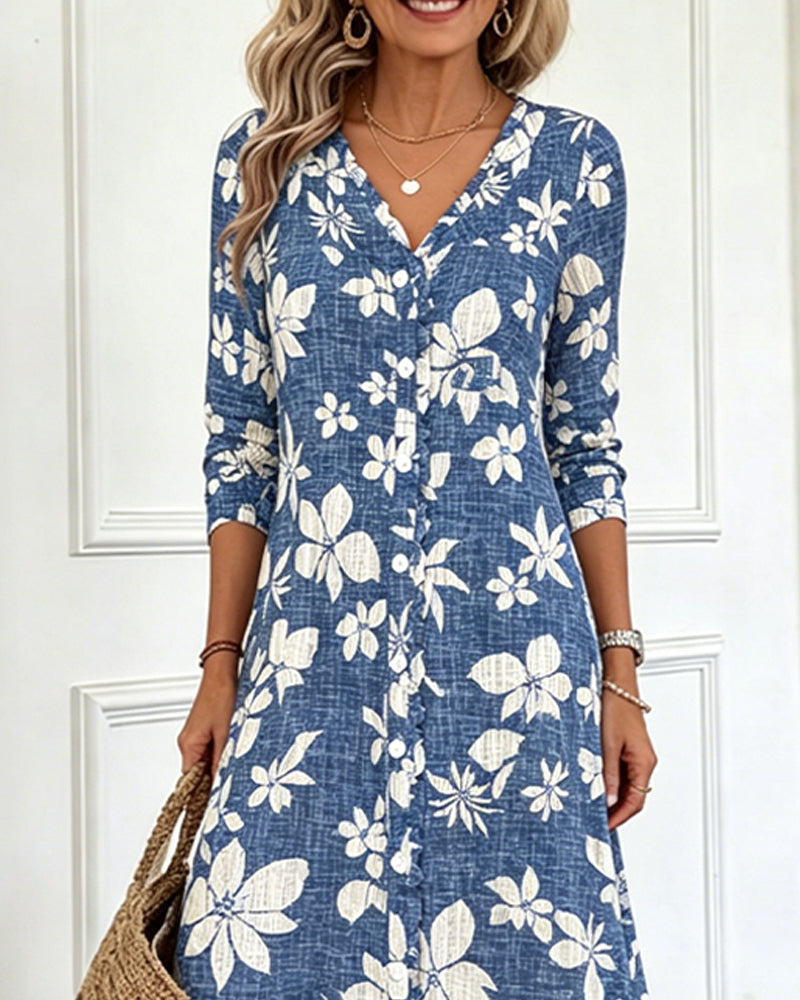 Robe Col V Florale Chemise