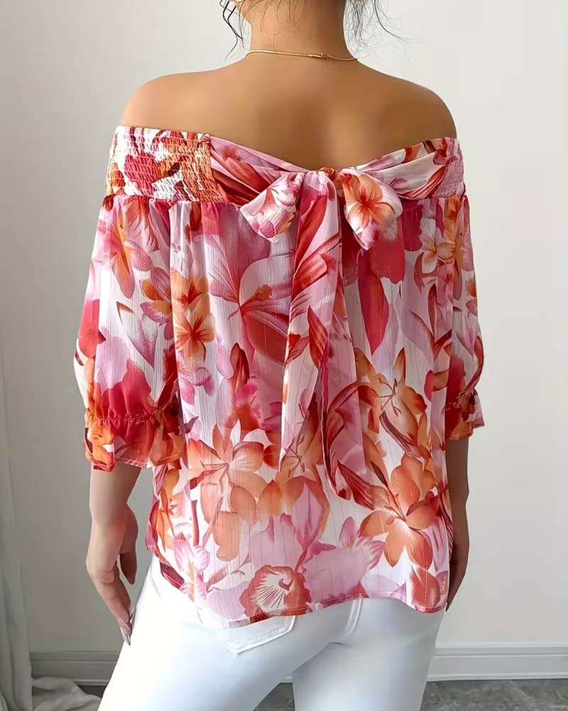 Blouse Off-Épaule Imprimé Manche Bouffante