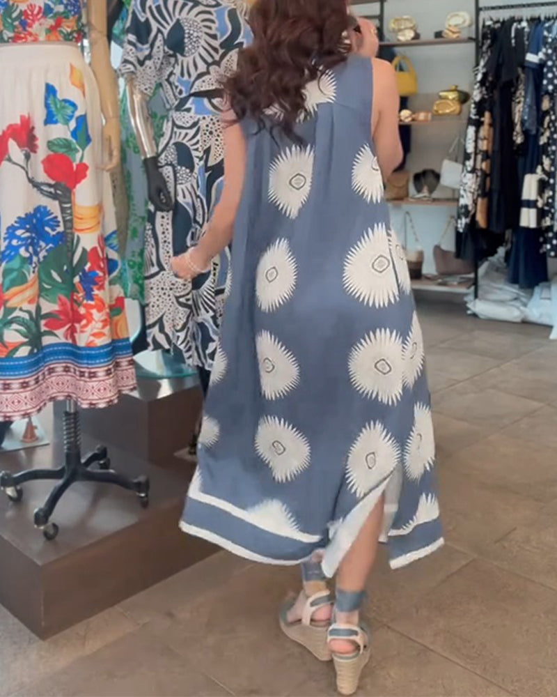 Robe Tournesol Imprimé Sans Manches