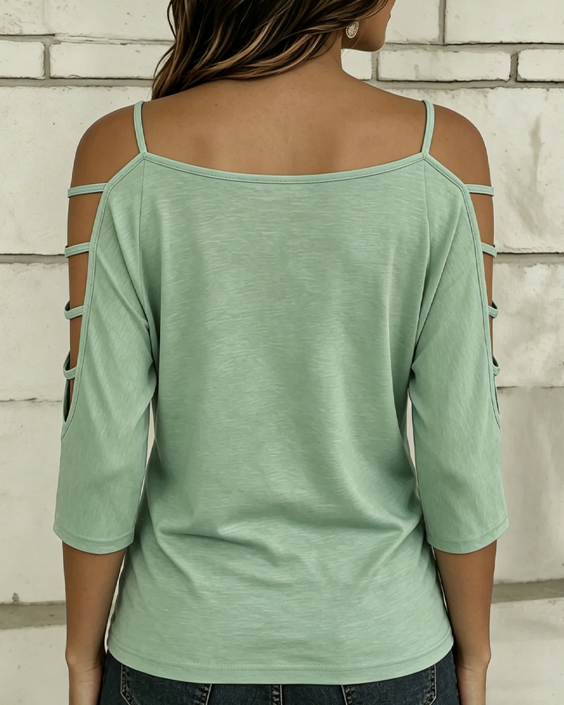 T-Shirt Unie Manche Coude Hors Épaule
