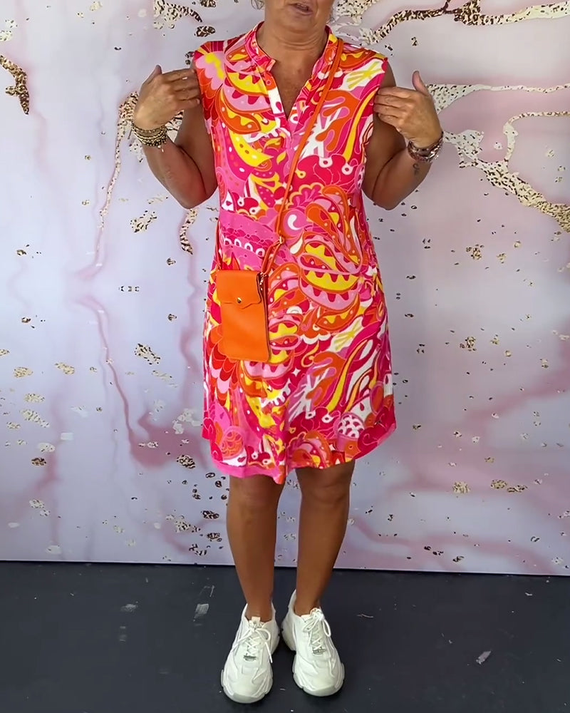 Robe élégante imprimée sans manches col V