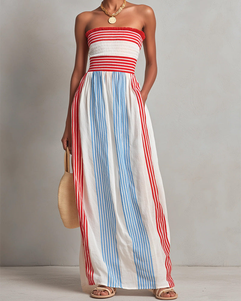 Robe Sans Bretelles Colorée Rayure