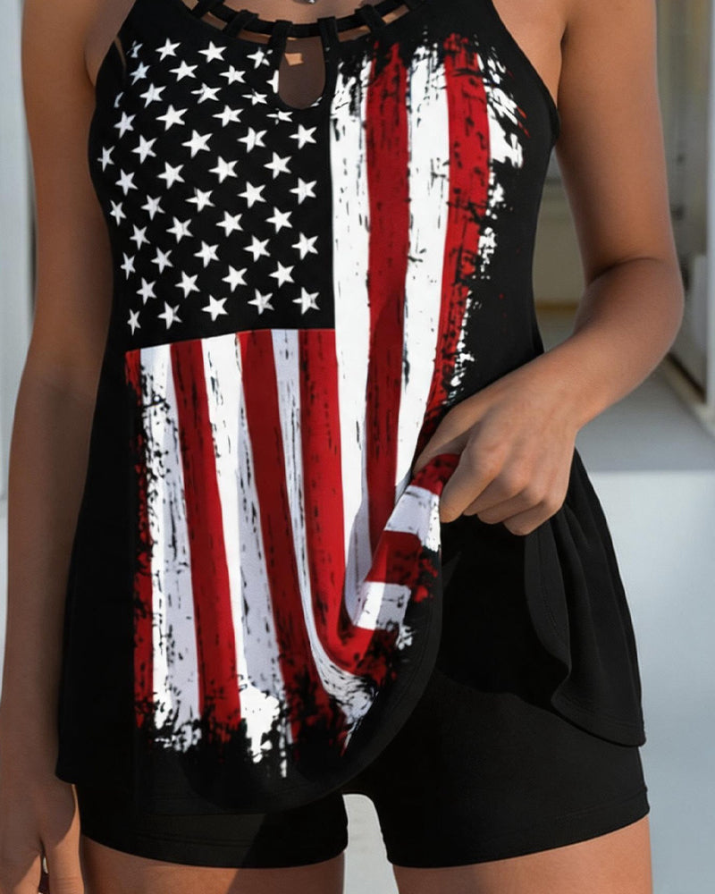 Tankini Drapeau Décontractée Deux Pièces