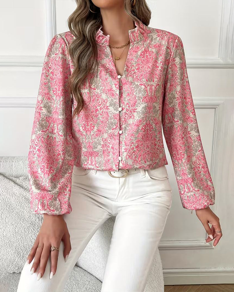 Blouse Imprimée À Col À Volants