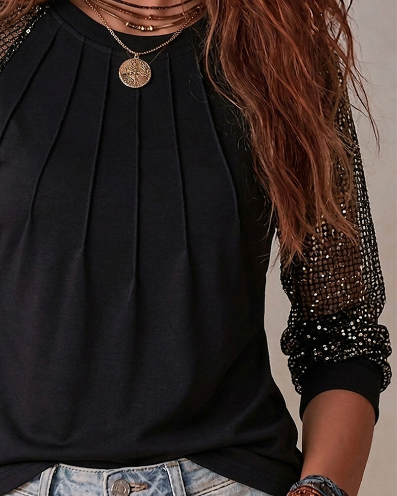 Blouse Col Rond Plissée À Carreaux