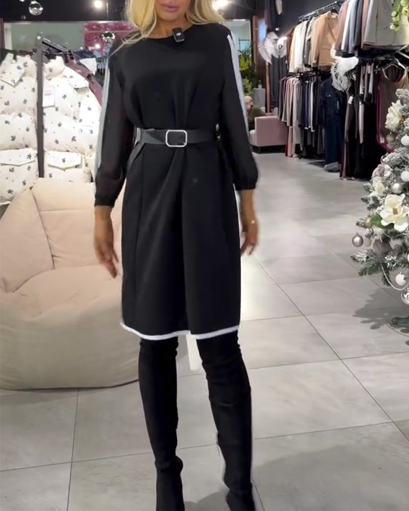 Robe Couleur Contraste Amincissant Droit