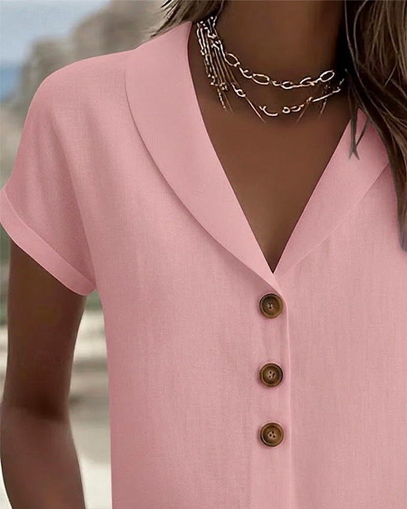 Chemise Bouton Bas Col Manche Courte