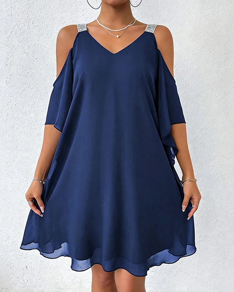 Robe Paillette Épaule Dégagée Unie