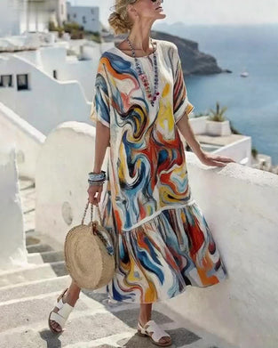 Robe Col Rond Peinture À L'Huile Imprimé