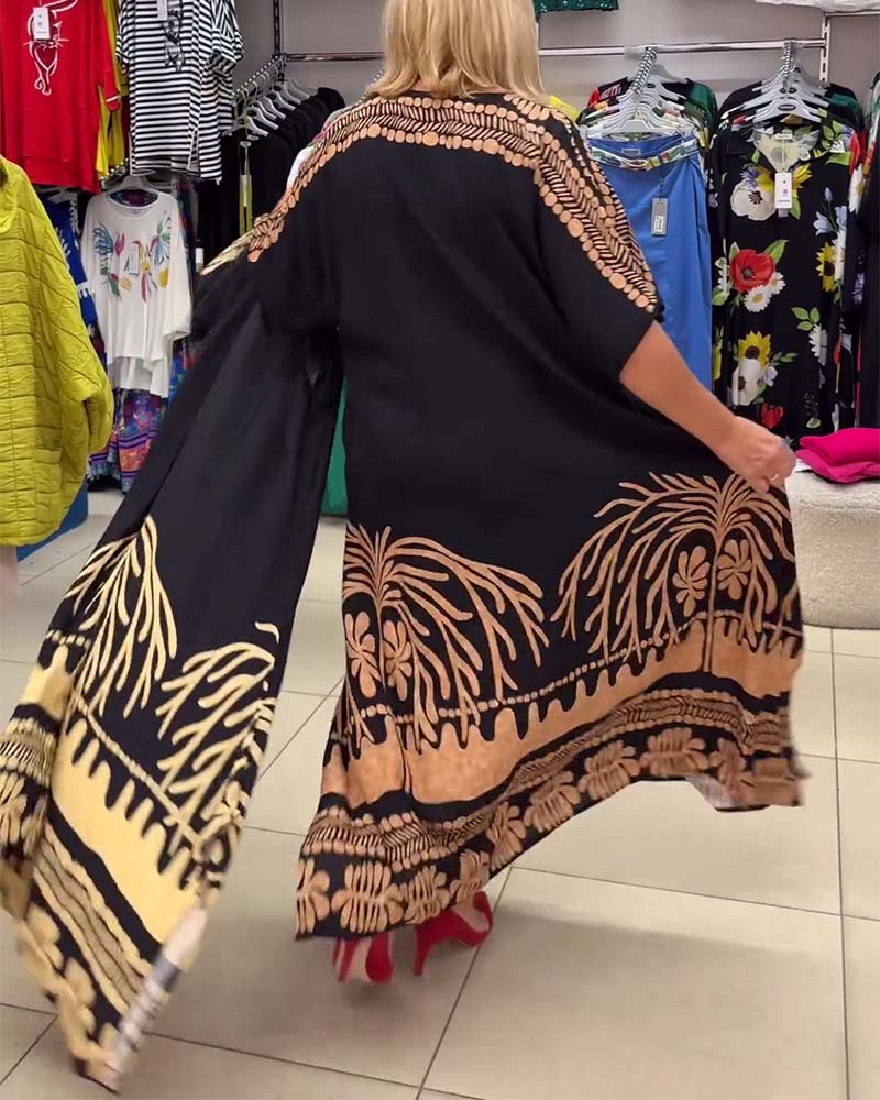 Robe ample imprimée à lacets, col rond, manches courtes