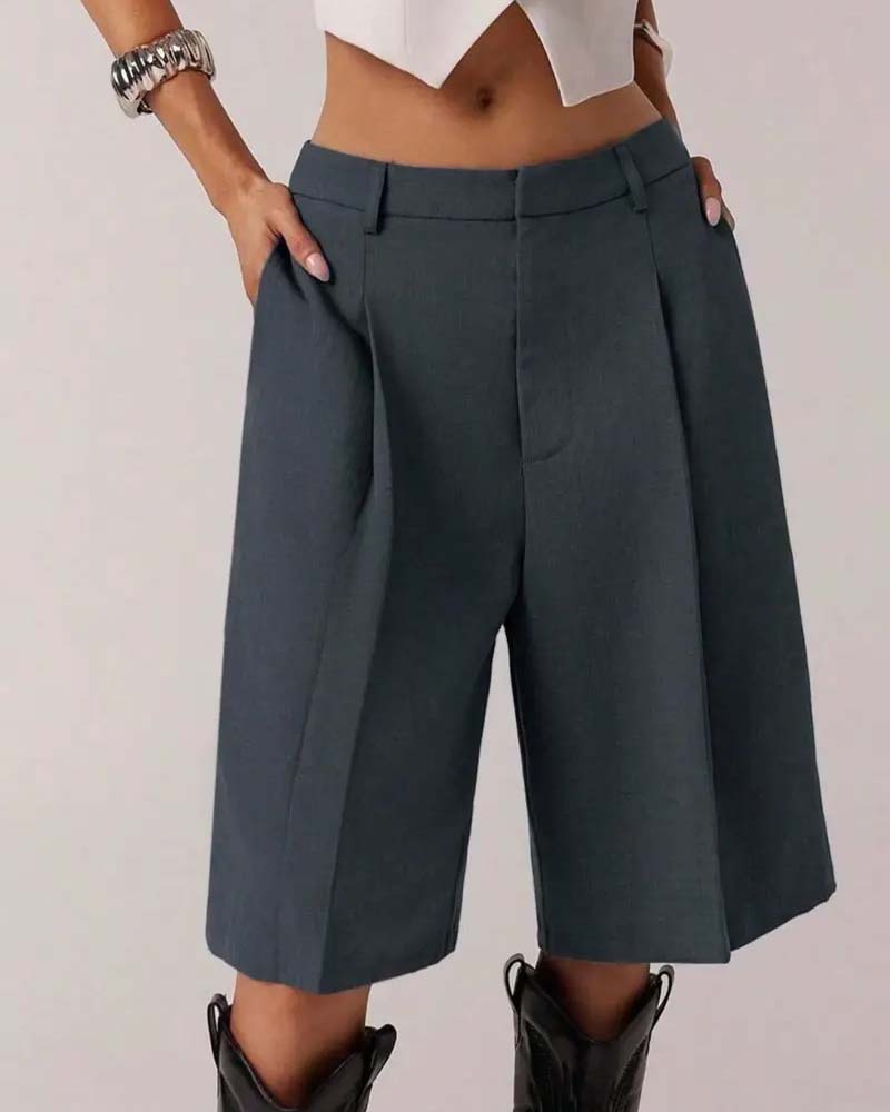 Blazer Pantalon Bermuda Jambe Droite Poche Décontracté