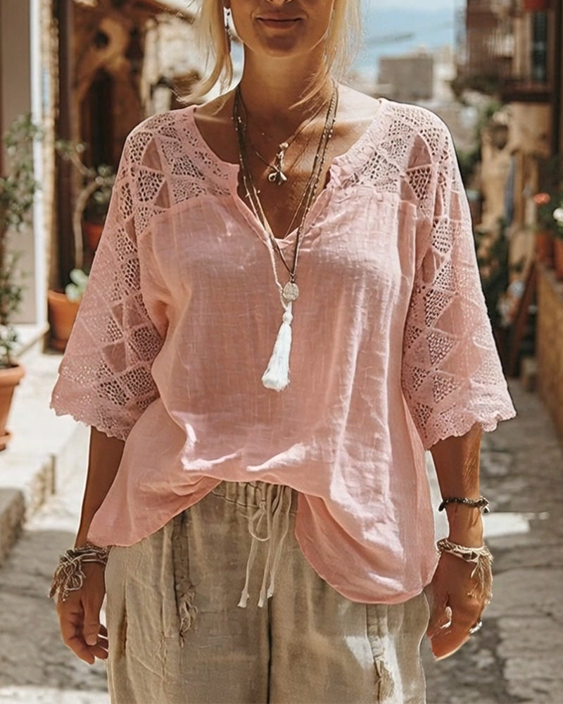 Blouse Unie Panneautée Col V