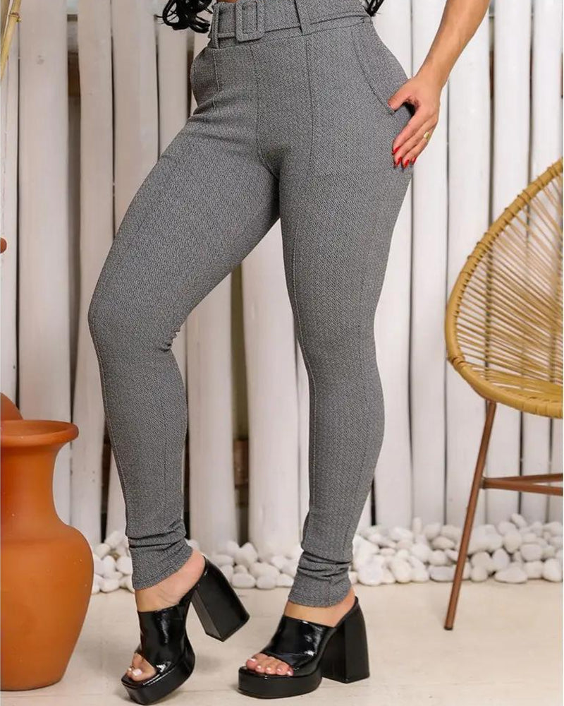Pantalon Ceinture Texturé Slim Effilé