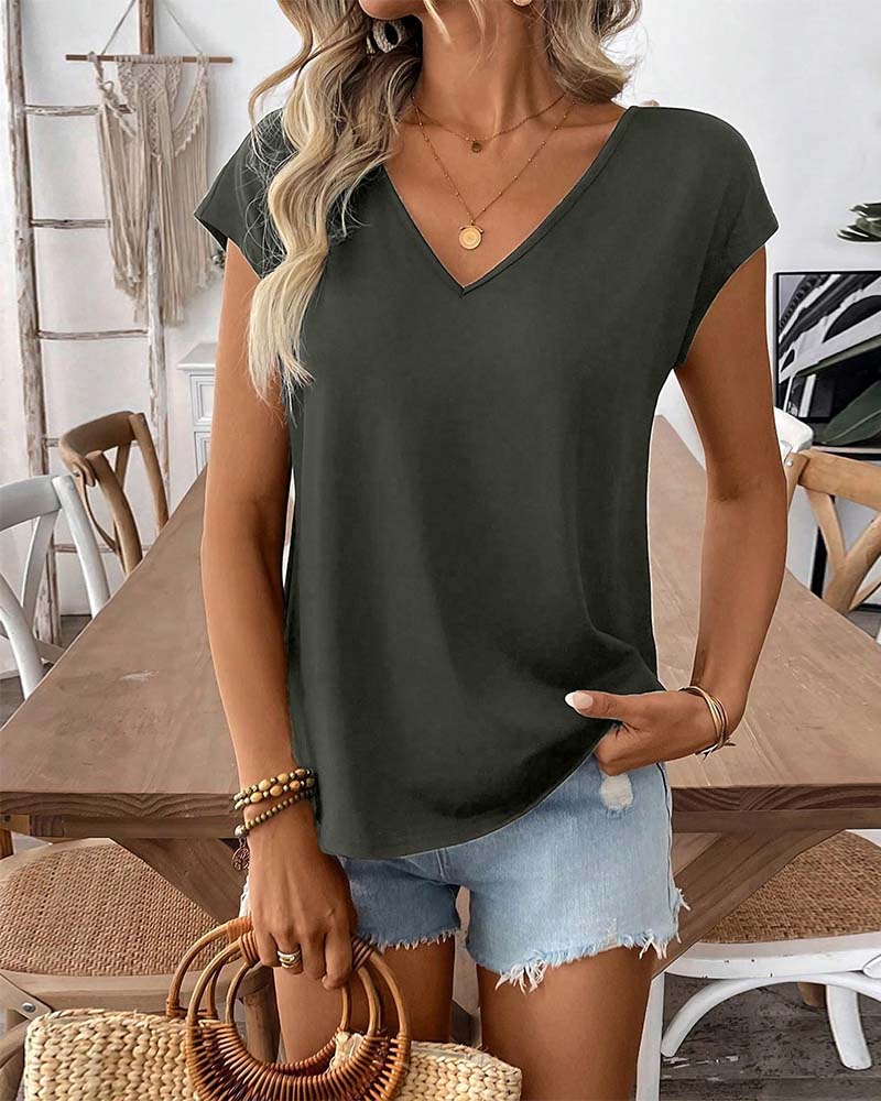 T-Shirt Col En V Dos Nœud