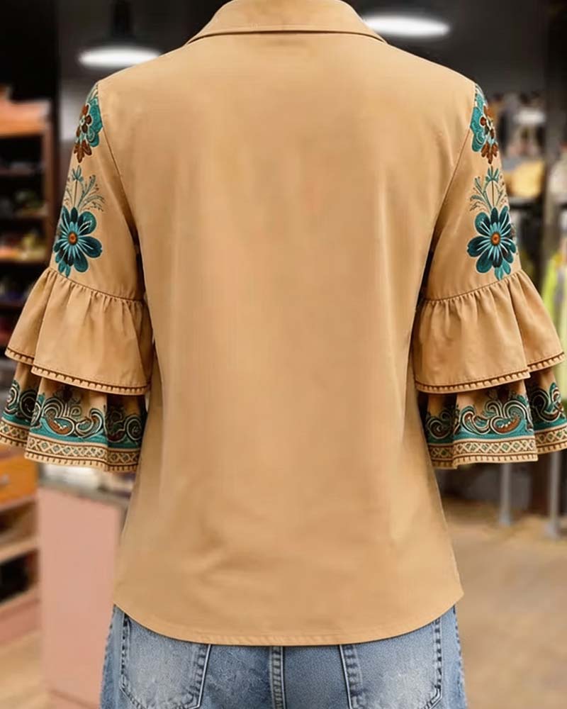 Blouse Revers Vintage Décontractée