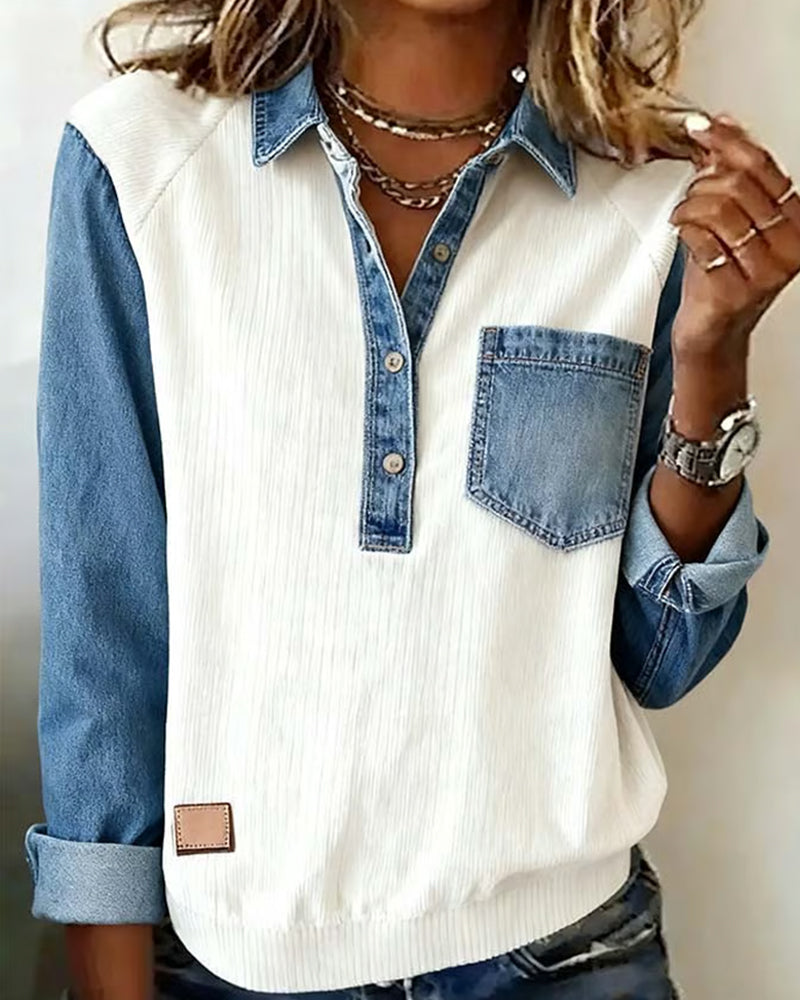 Sweat-Shirt Revers Boutonné Panachage Assemblé