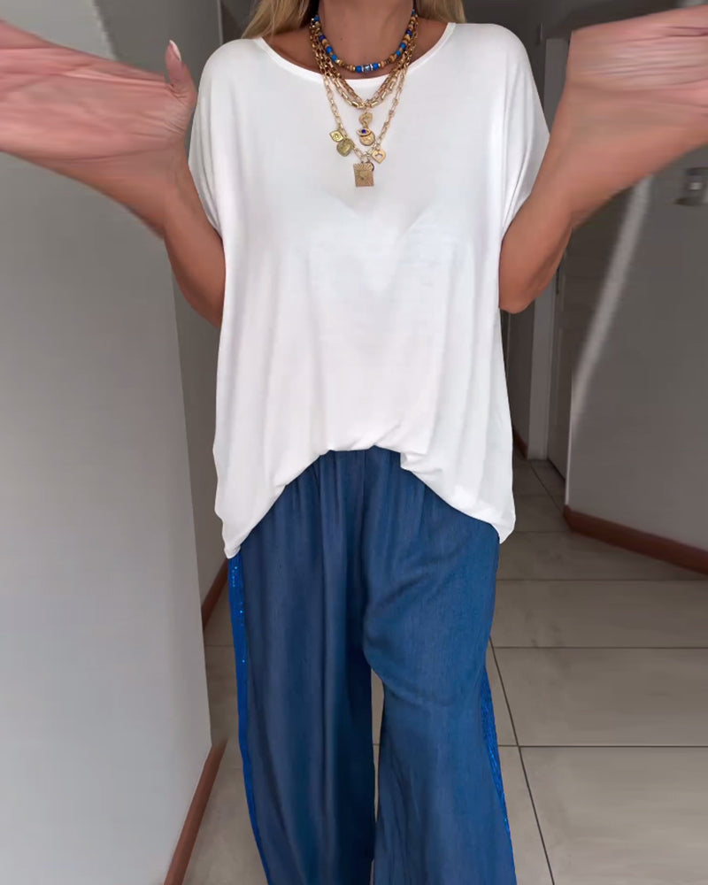 T-shirt uni à manches courtes et col rond