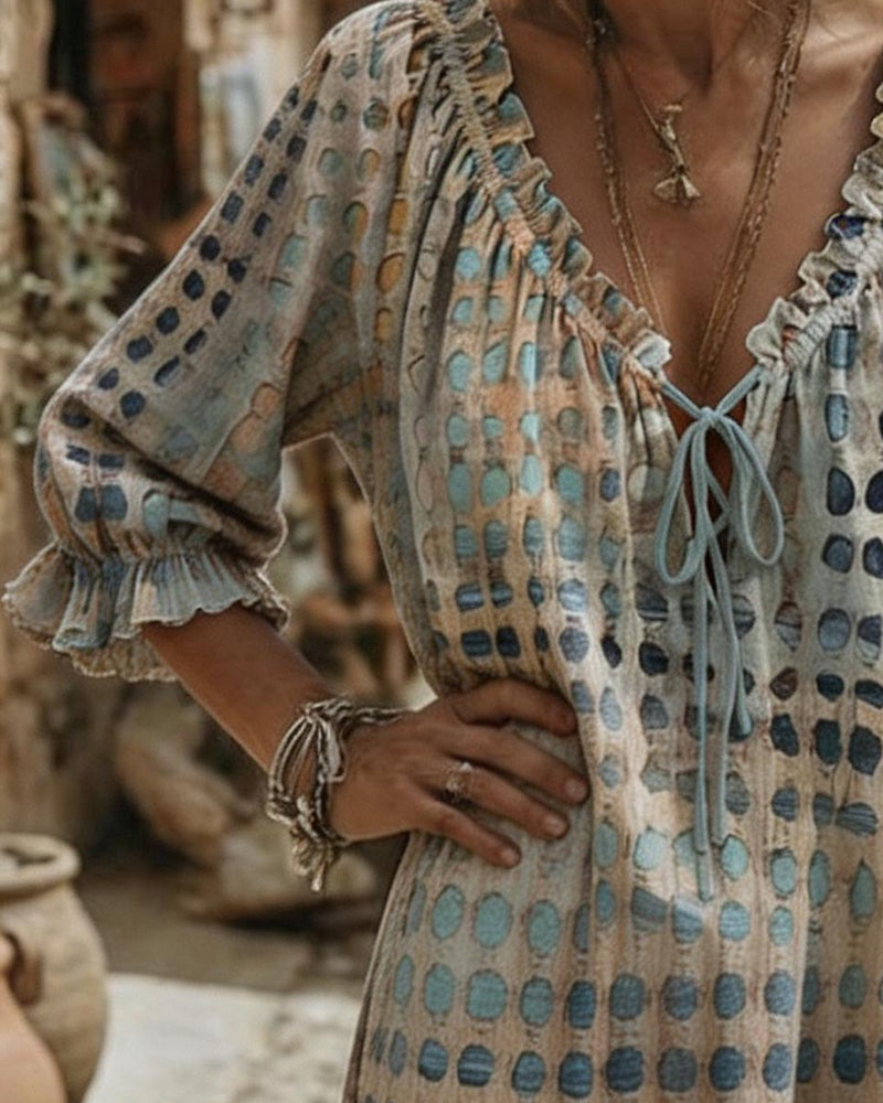 Robes Ton Bleu Polka Dot Col V