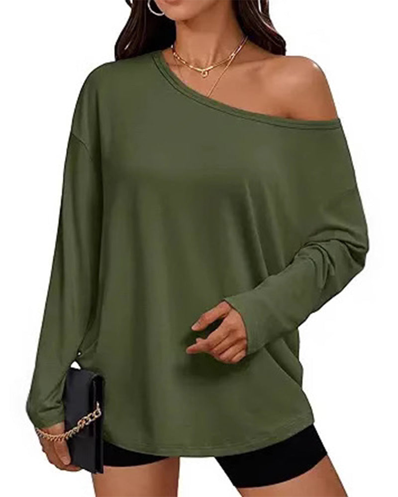 T-Shirt Une Épaule Unie Manches Longues