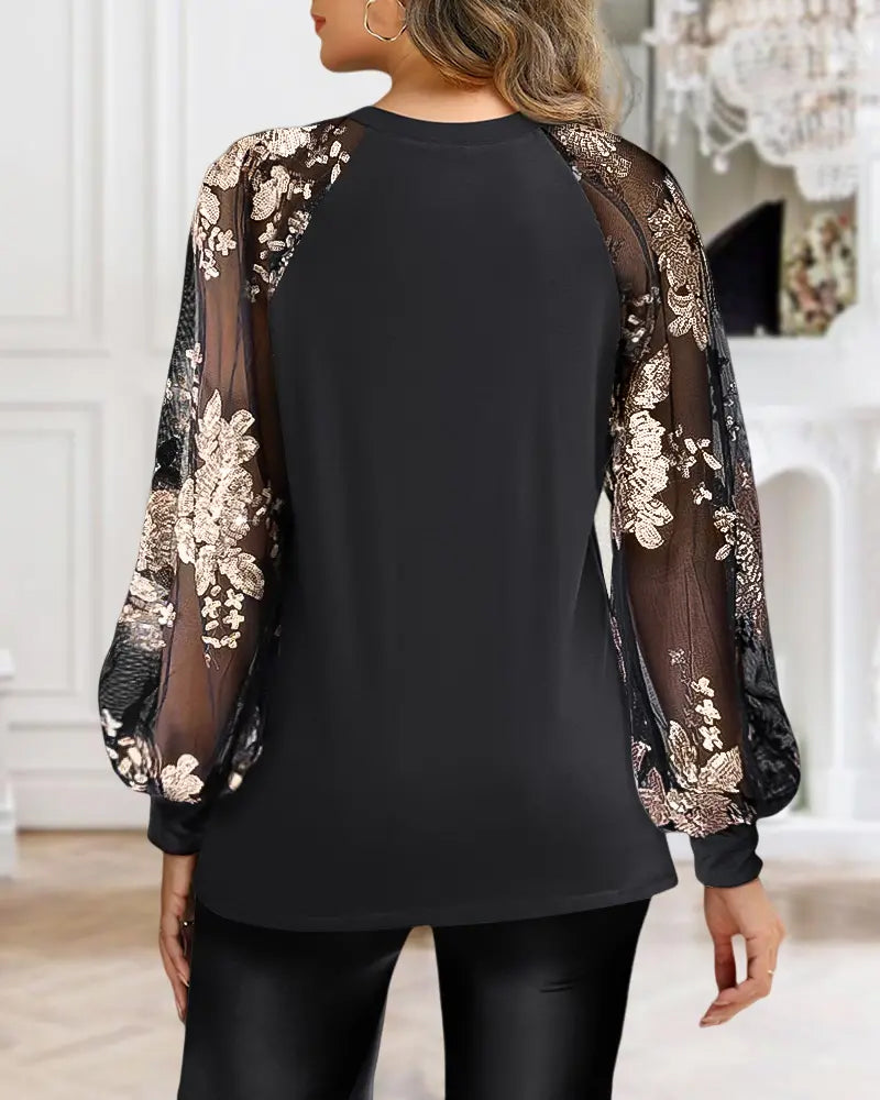Blouse Mode Manches Longues À Col Rond