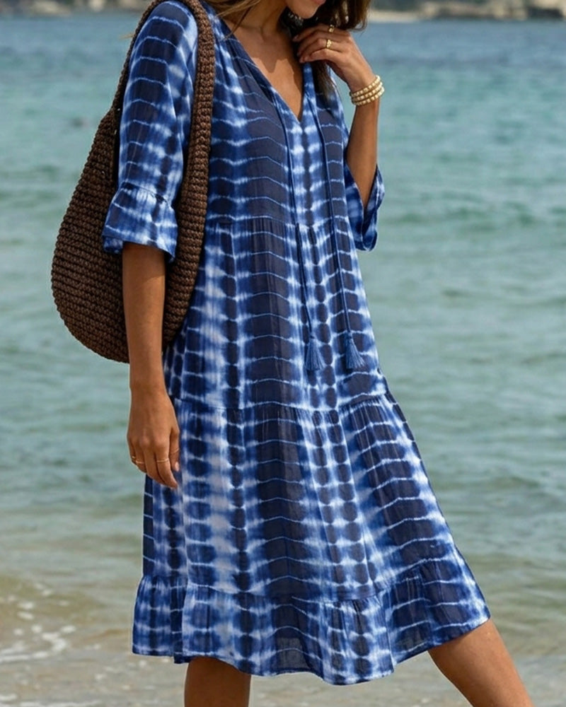 Robe Col V, Imprimé Dégradé, Vacances