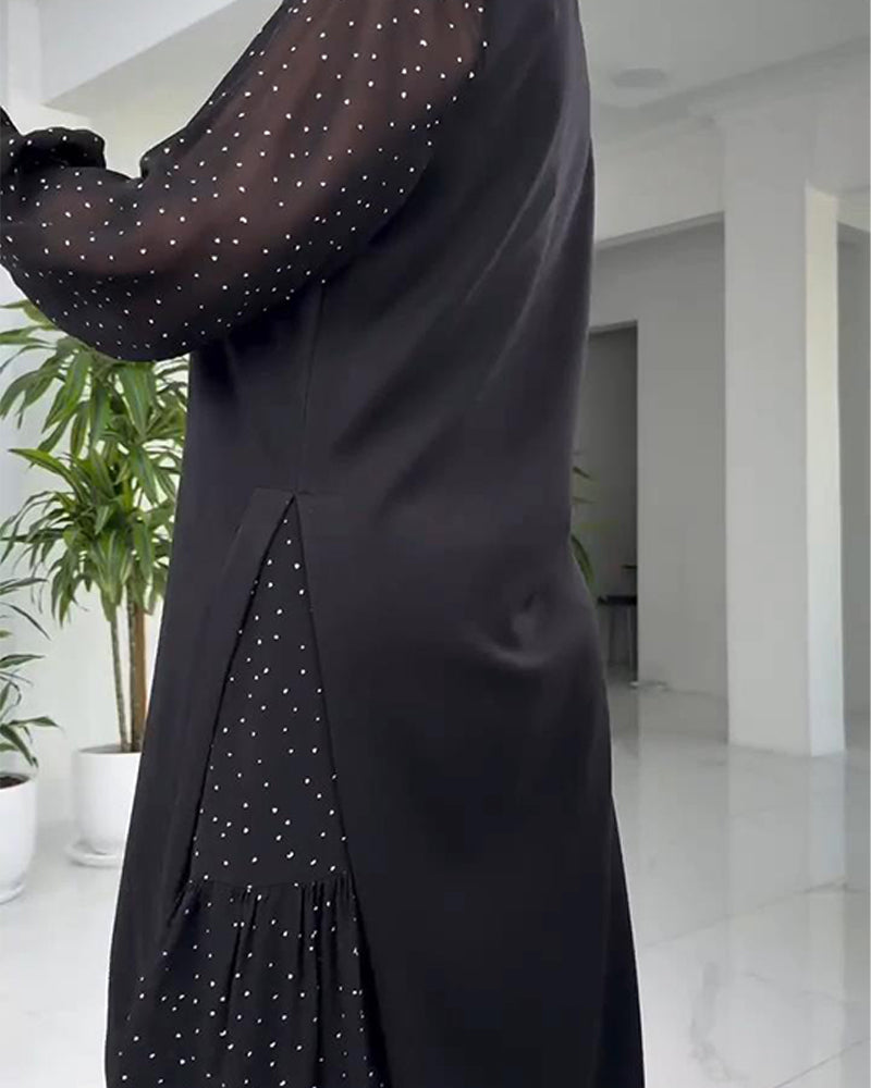 Robe Patchwork Effet Faux Deux-Pièces Avec Dentelle Et Ruban