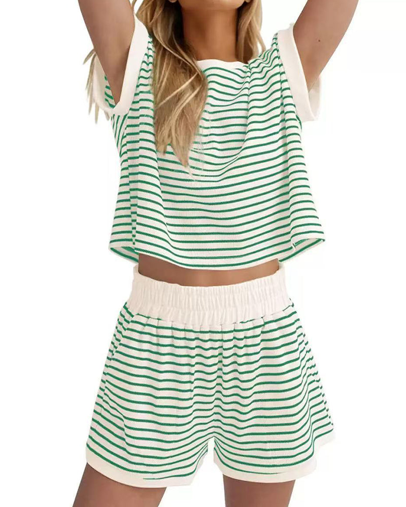 Ensembles Rayé Manche Courte Taille Élastique