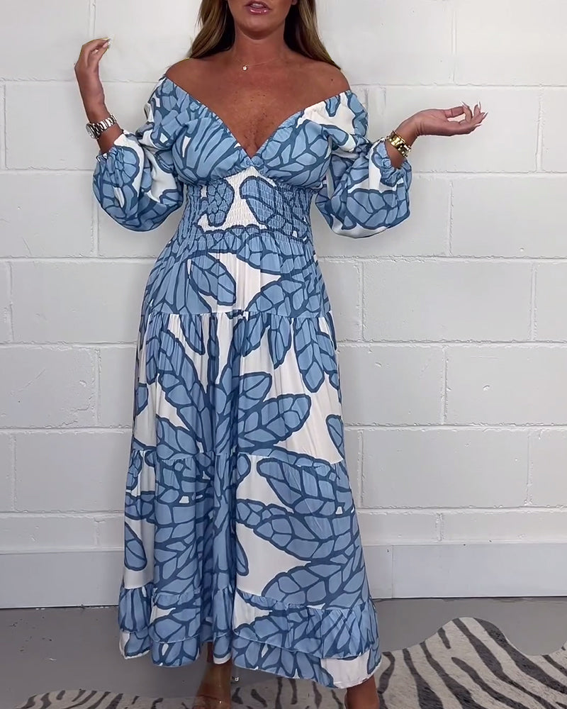 Robe longue à taille imprimée et col en V pour femmes