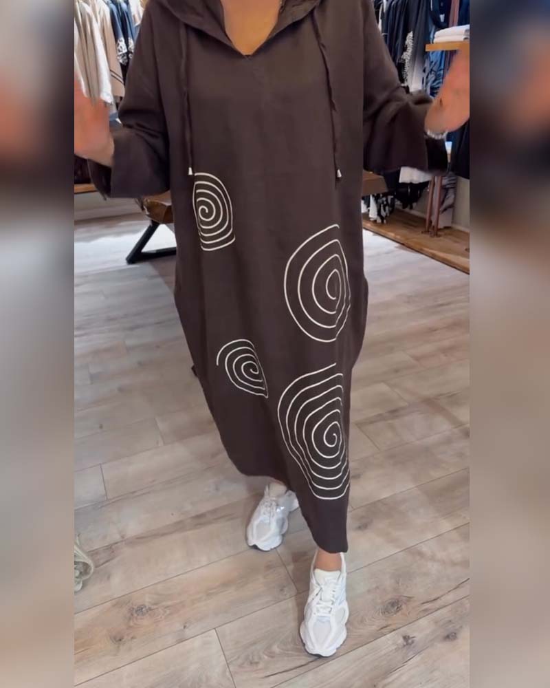 Robe À Capuche Manches Longues Large