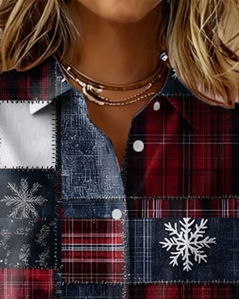 Chemise À Carreaux Avec Imprimé Flocon De Neige Et Bonhomme De Neige