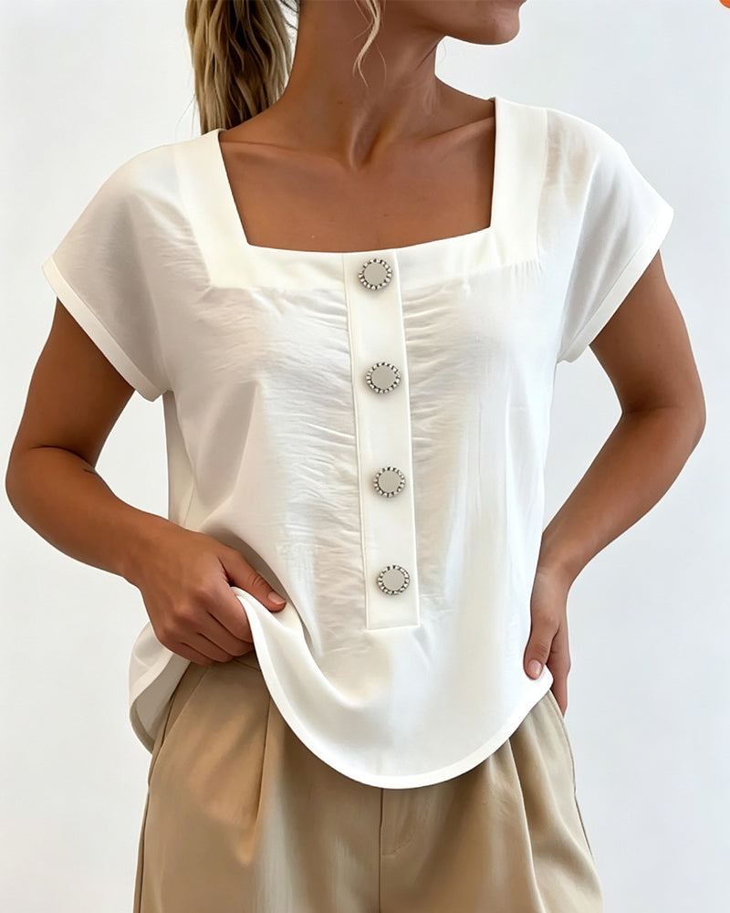 Blouse Col Carré Uni
