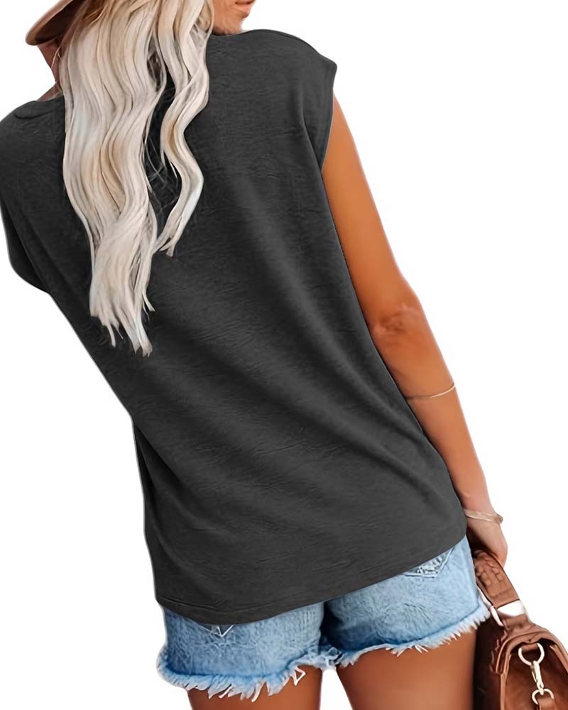 T-Shirt Col V Imprimé Sans Manche