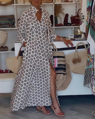 Robe Col V Pois Fente Chemise