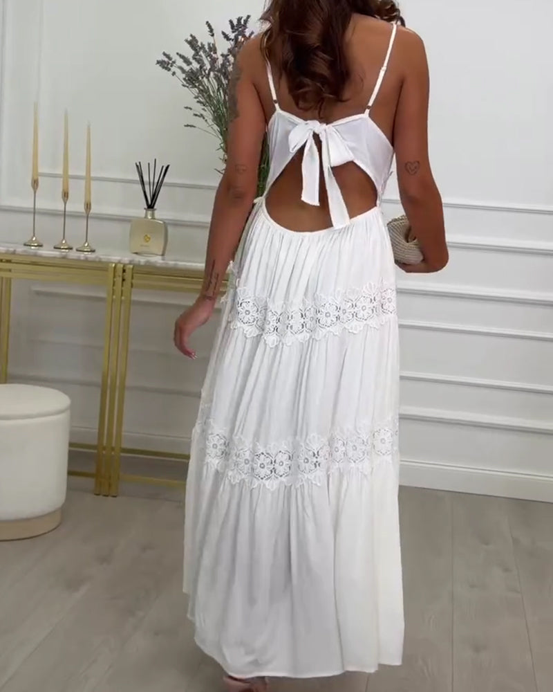 Robe Dentelle Patchwork Bretelle Spaghetti Col V